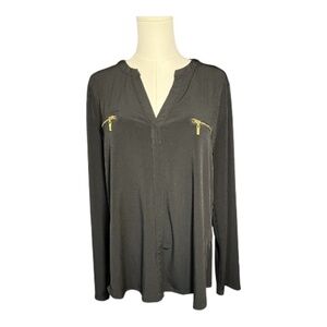 EUC INC International Concepts black blouse gold zip detail | XL